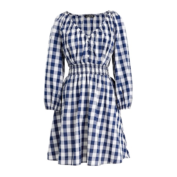 J. Crew Dresses & Skirts - J.Crew Navy and White gingham v-neck dress NWT Medium